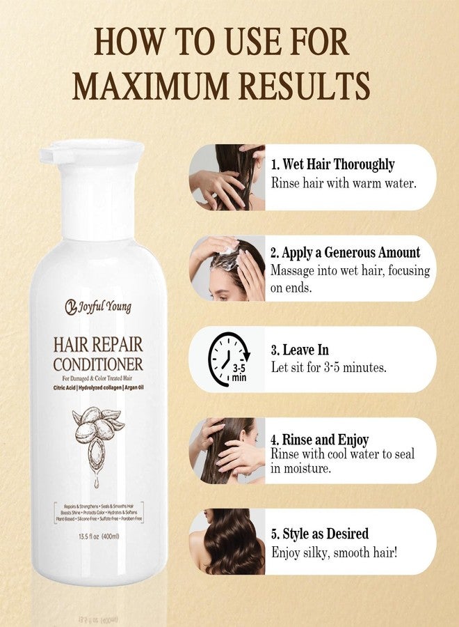 Joyful Young Hair Repair Conditioner for Damaged & Color Treated Hair – Argan Oil, Collagen & Citric Acid - Deep Moisture, Frizz Control, Shine Boost - Sulfate-Free, Paraben-Free, Silicone-Free, 400ml - Image 5